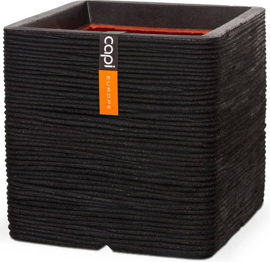 Capi Europe Bloempot vierkant Rib NL 30x30 Zwart Opening Ø24 Bloempot voor binnen en buiten Levenslang garantie Breukbestendig 100% Recyclebaar CO2 Neutraal geproduceerd KBLR902