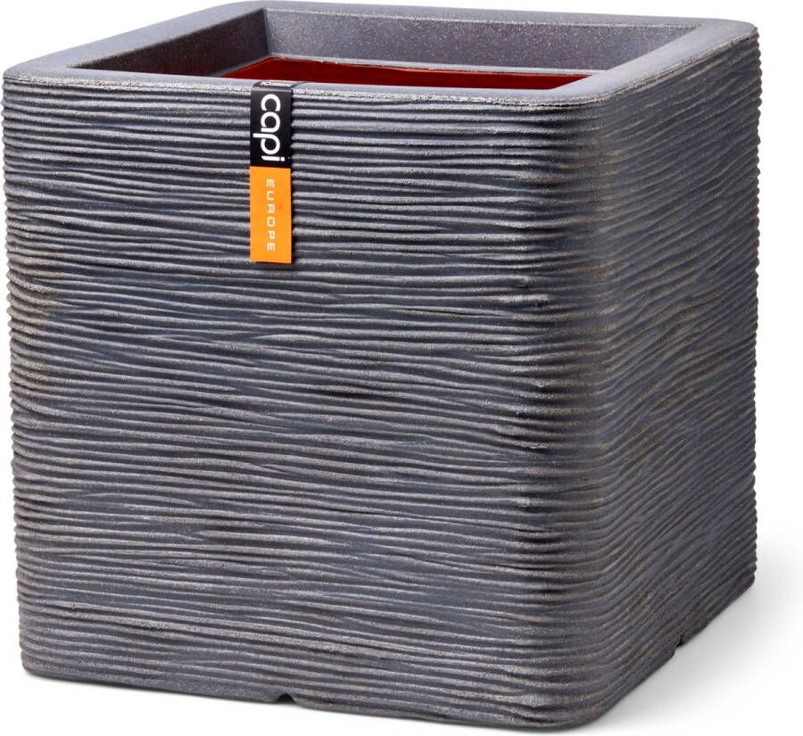 Capi Europe Bloempot vierkant Rib NL 50x50 Donkergrijs Opening Ø42 Bloempot voor binnen en buiten Levenslang garantie Breukbestendig 100% Recyclebaar CO2 Neutraal geproduceerd KDGR904