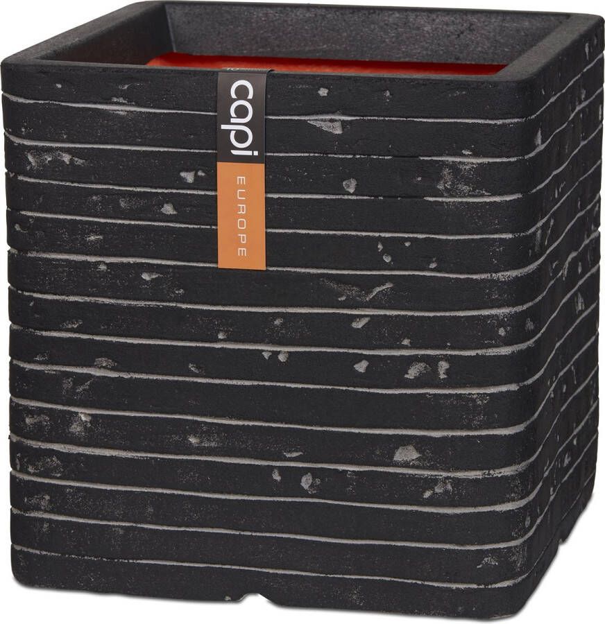 Capi Europe Bloempot vierkant Row NL 30x30 Antraciet Opening Ø24 Bloempot voor binnen en buiten Levenslang garantie Breukbestendig 100% Recyclebaar CO2 Neutraal geproduceerd KRWZ902