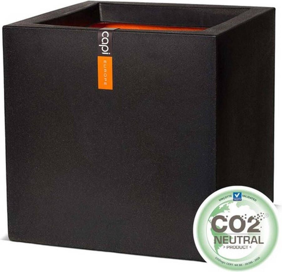 Capi Europe Bloempot vierkant Smooth NL 50x50x50 Zwart Opening Ø42 Voor binnen en buiten Levenslang garantie Breukbestendig 100% Recyclebaar KBL904 Opening Ø42 Bloempot voor binnen 5 jaar garantie KBL904