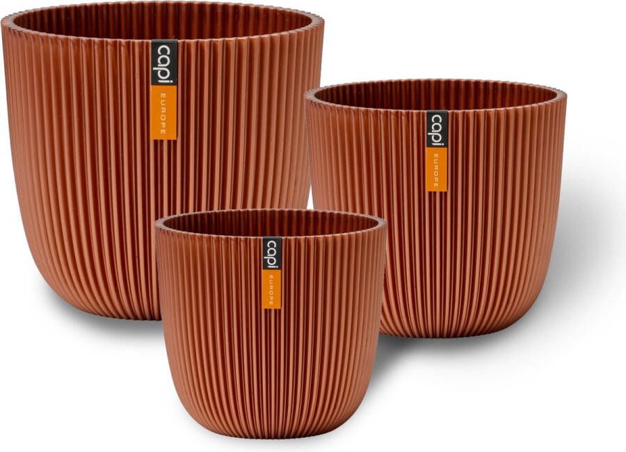 Capi Europe Cadeauset Pot bol Groove 'made with' metallic koper Metallic koper Bloempotten voor binnen en buiten Capi Made with Gemaakt van gerecycled materiaal Levenslang garantie Cadeauset