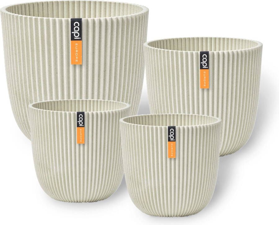 Capi Europe Cadeauset Pot bol Groove 'made with' zaagsel beige Zaagsel beige Bloempotten voor binnen en buiten Capi Made with Gemaakt van gerecycled materiaal Levenslang garantie Cadeauset