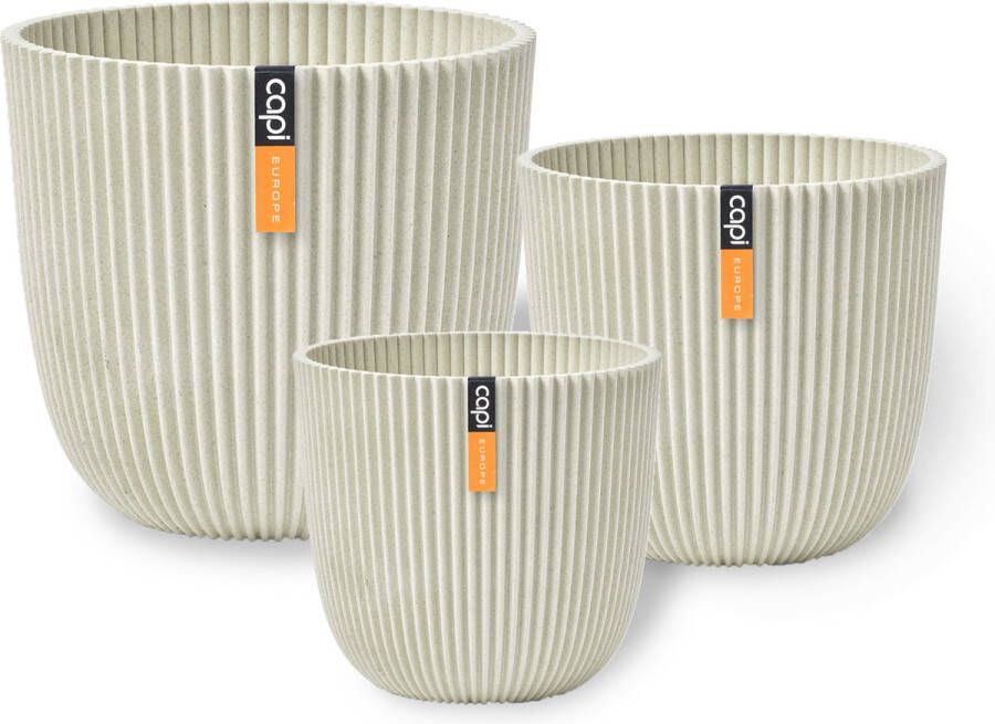 Capi Europe Cadeauset Pot bol Groove 'made with' zaagsel beige Zaagsel beige Bloempotten voor binnen en buiten Capi Made with Gemaakt van gerecycled materiaal Levenslang garantie Cadeauset