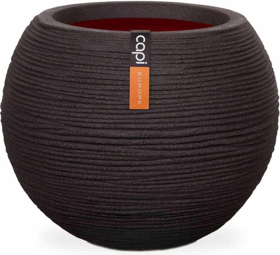 Capi Europe Vaas bol Rib NL 40x32 Zwart Opening Ø24 Voor binnen en buiten Levenslang garantie Breukbestendig 100% Recyclebaar KBLR270 Opening Ø24 Bloempot voor binnen 5 jaar garantie KBLR270 - Foto 2