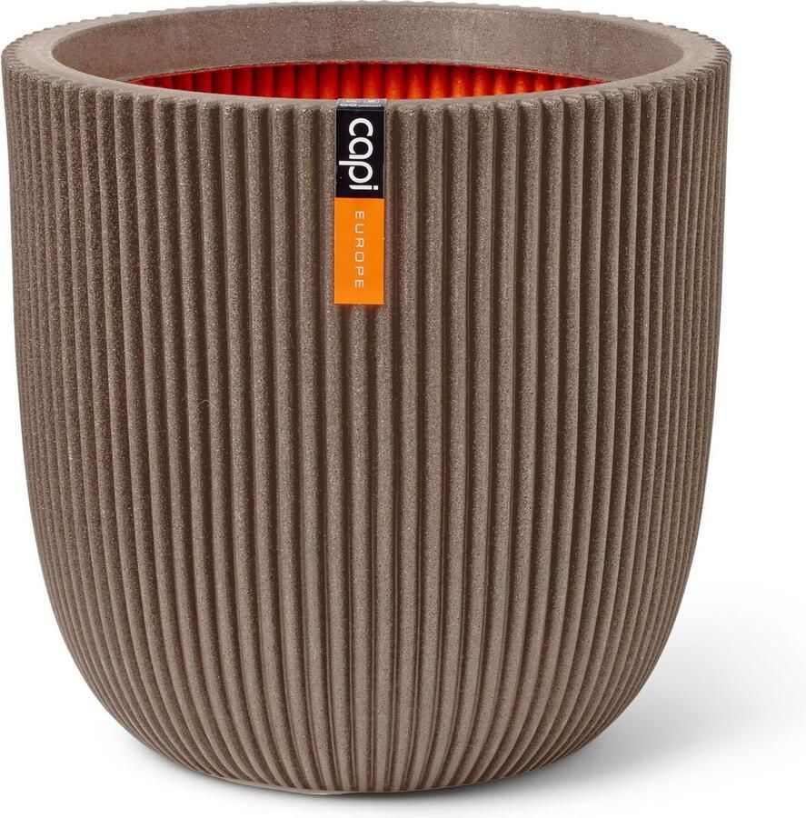 Capi Europe Bloempot bol Groove NL 54x52 Warm taupe Opening Ø46 Bloempot voor binnen en buiten Levenslang garantie Breukbestendig 100% Recyclebaar CO2 Neutraal geproduceerd KGVWT935
