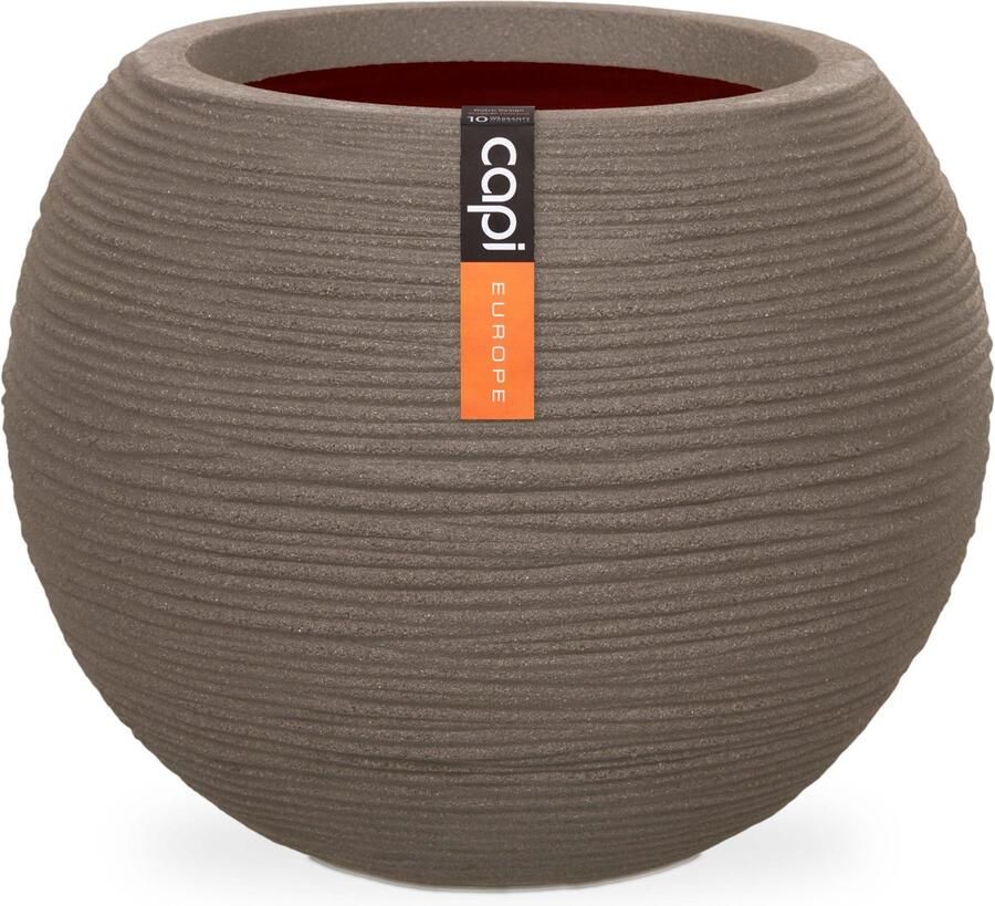 Capi Europe Vaas bol Rib NL 62x48 Warm taupe Opening Ø40 Bloempot voor binnen en buiten Levenslang garantie Breukbestendig 100% Recyclebaar CO2 Neutraal geproduceerd KWTR271