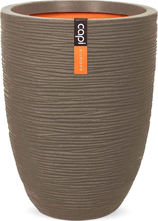 Capi Europe Vaas elegant laag Rib NL 34x46 Warm taupe Opening Ø27 Bloempot voor binnen en buiten Levenslang garantie Breukbestendig 100% Recyclebaar CO2 Neutraal geproduceerd KWTR782