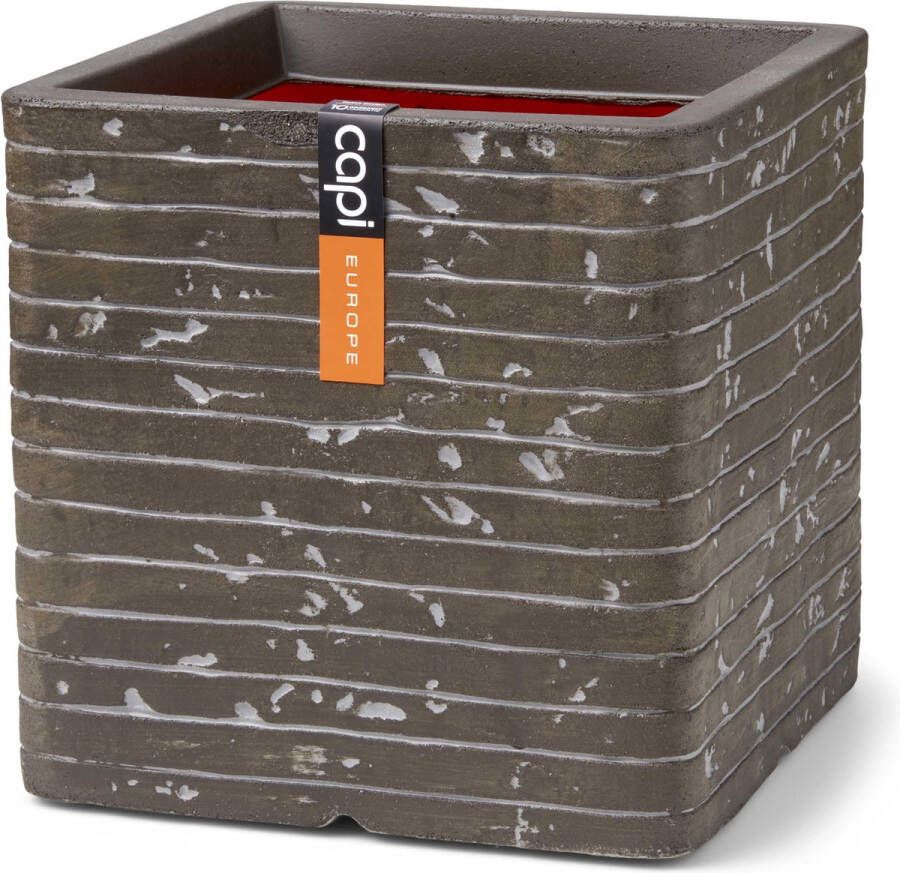 Capi Europe Bloempot vierkant Row NL 30x30x30 Olijfgroen Opening Ø24 Voor binnen en buiten Levenslang garantie Breukbestendig 100% Recyclebaar KRWG902
