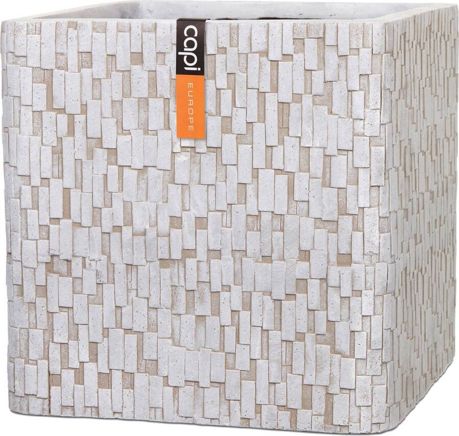 Capi europe Capi Nature stone 41x41x41cm vierkante plantenbak ivoor