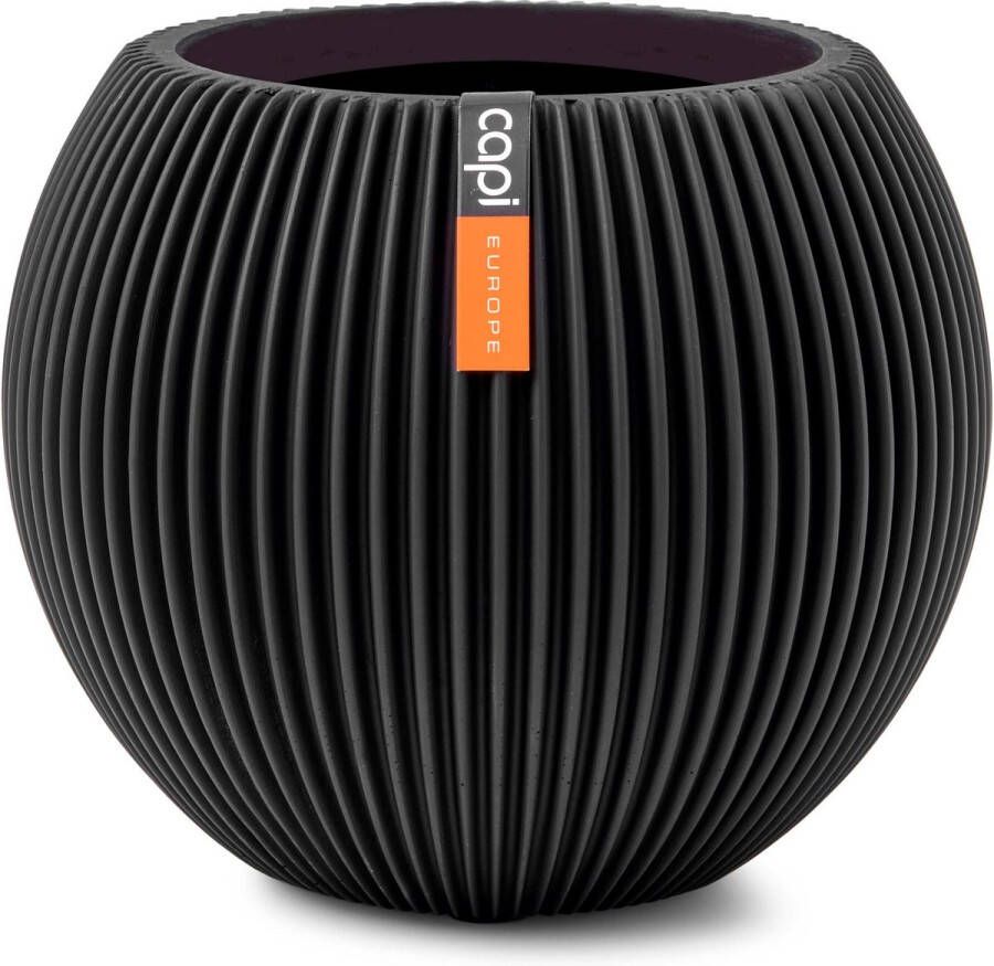 Capi Europe Vaas bol Groove Black & Gold 10x9 Zwart Opening Ø7.2 Bloempot voor binnen 5 jaar garantie BGVBL101