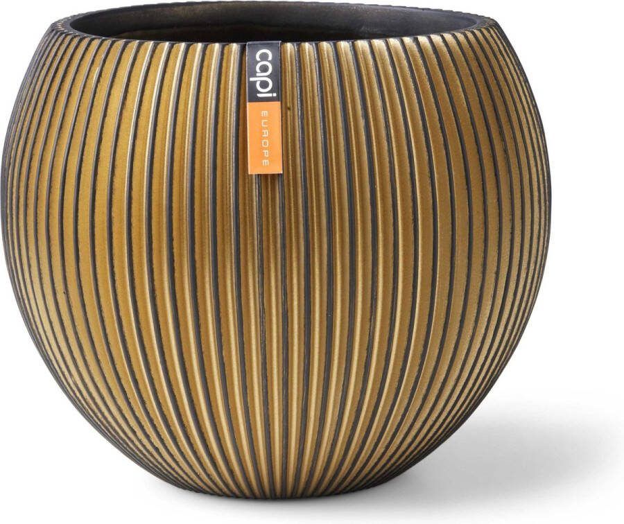 Capi Europe Vaas bol Groove Black & Gold 18x15 Goud Opening Ø11 Bloempot voor binnen 5 jaar garantie BGVGB102