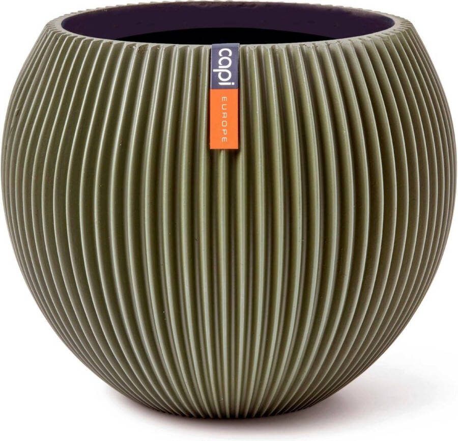 Capi Europe Vaas bol Groove Colours 12x10 Groen Opening Ø8.5 Bloempot voor binnen 5 jaar garantie BGVGN109 12x10 Groen Schotel voor binnen en buiten Milieuvriendelijk Sterk en licht Met drainagesysteem