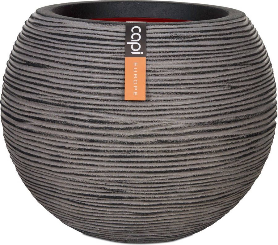 Capi Europe Vaas bol Rib NL 40x32 Antraciet Opening Ø24 Bloempot voor binnen en buiten Levenslang garantie Breukbestendig 100% Recyclebaar CO2 Neutraal geproduceerd KOFZ270