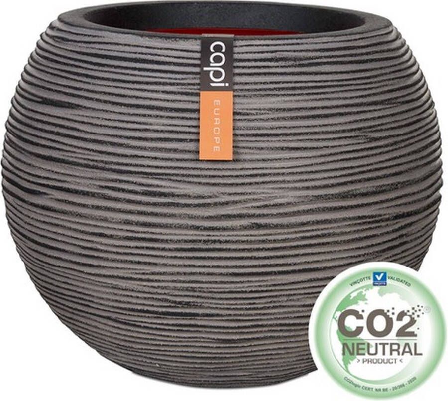 Capi Europe Vaas bol Rib NL 62x48 Antraciet Opening Ø40 Bloempot voor binnen en buiten Levenslang garantie Breukbestendig 100% Recyclebaar CO2 Neutraal geproduceerd KOFZ271