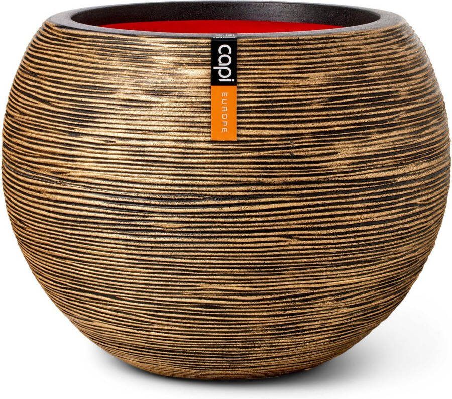 Capi Europe Vaas bol Rib NL 62x48 Goud Opening Ø40 Bloempot voor binnen en buiten Levenslang garantie Breukbestendig 100% Recyclebaar CO2 Neutraal geproduceerd KBGR271
