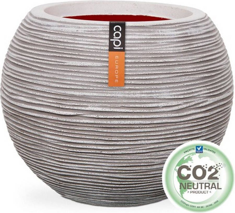 Capi Europe Vaas bol Rib NL 62x48 Ivoor Opening Ø40 Bloempot voor binnen en buiten Levenslang garantie Breukbestendig 100% Recyclebaar CO2 Neutraal geproduceerd KOFI271