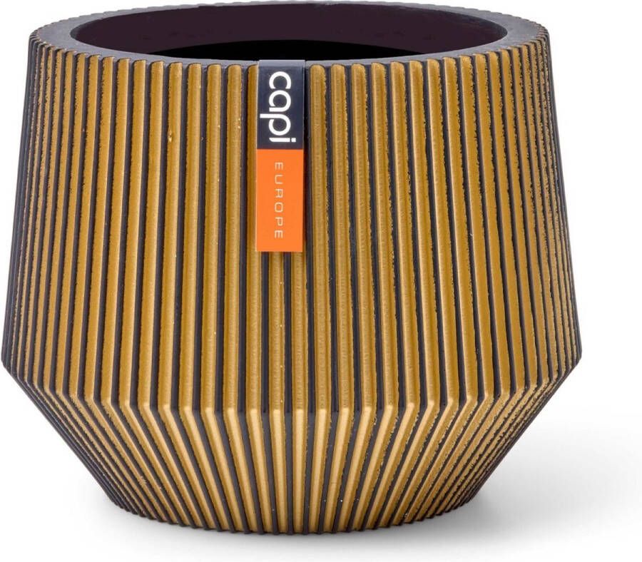 Capi Europe Vaas cilinder geo Groove Black & Gold 9x8 Goud Opening Ø6.5 Bloempot voor binnen 5 jaar garantie BGVGB331