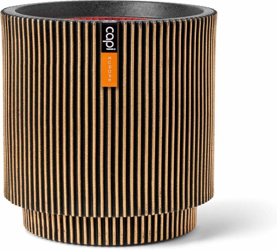 Capi Europe Vaas cilinder Groove NL 41x43 Goud Opening Ø36 Bloempot voor binnen en buiten Levenslang garantie Breukbestendig 100% Recyclebaar CO2 Neutraal geproduceerd KGVGB883