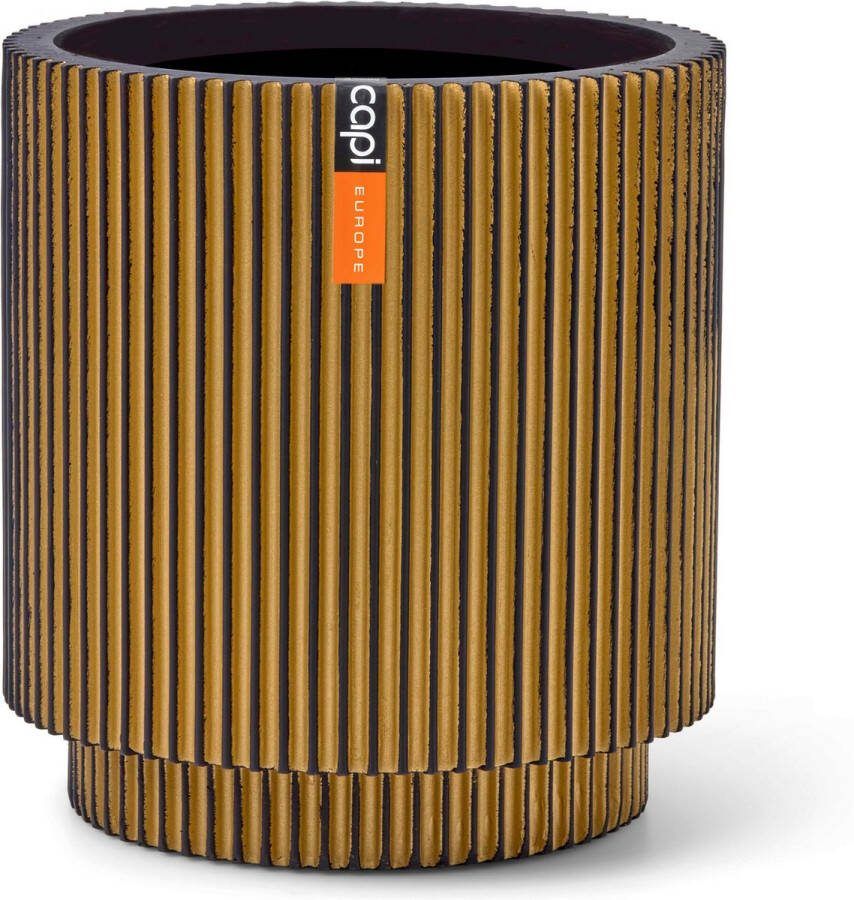 Capi Europe Vaas cilinder Groove XL 34x35 Goud Bloempot voor binnen Opening ⌀29 GVGB882