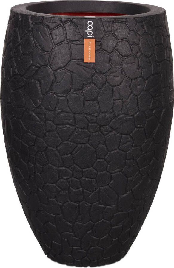 Capi Europe Vaas elegant deluxe Clay NL 55x85 Zwart Opening Ø38 Bloempot voor binnen en buiten Levenslang garantie Breukbestendig 100% Recyclebaar CO2 Neutraal geproduceerd KBLC1132