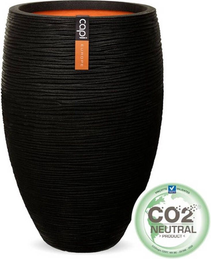 Capi Europe Vaas elegant deluxe Rib NL 40x60 Zwart Opening Ø27 Voor binnen en buiten Levenslang garantie Breukbestendig 100% Recyclebaar KBLR1131 Opening Ø27 Bloempot voor binnen 5 jaar garantie KBLR1131