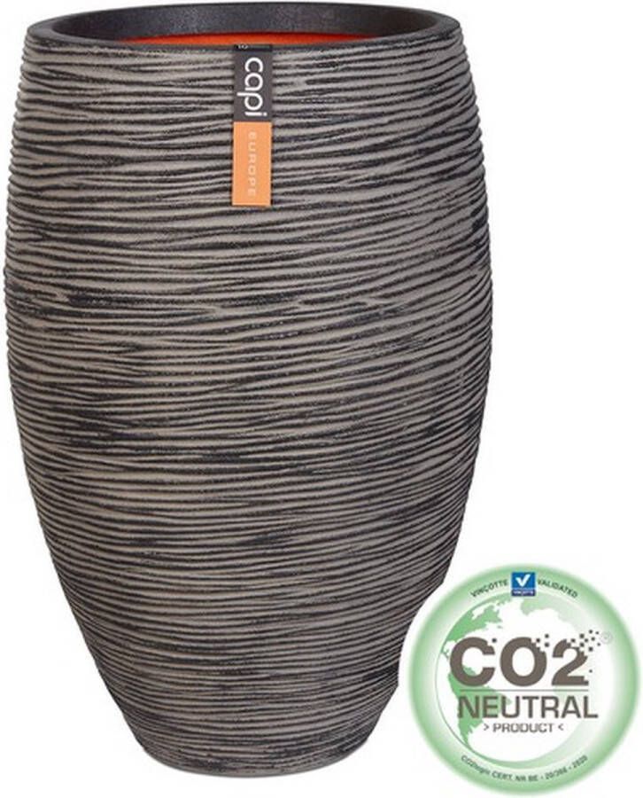Capi Europe Vaas elegant deluxe Rib NL 51x72 Antraciet Opening Ø31 Bloempot voor binnen en buiten Levenslang garantie Breukbestendig 100% Recyclebaar CO2 Neutraal geproduceerd KOFZ1138