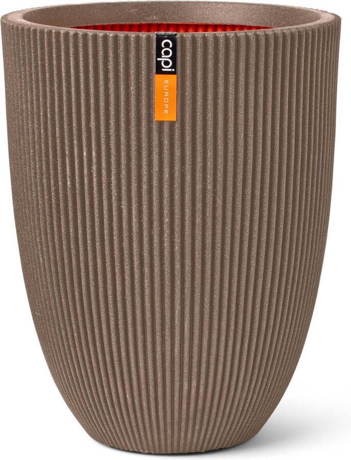 Capi Europe Vaas elegant laag Groove NL 34x46 Warm taupe Opening Ø27 Bloempot voor binnen en buiten Levenslang garantie Breukbestendig 100% Recyclebaar CO2 Neutraal geproduceerd KGVWT782