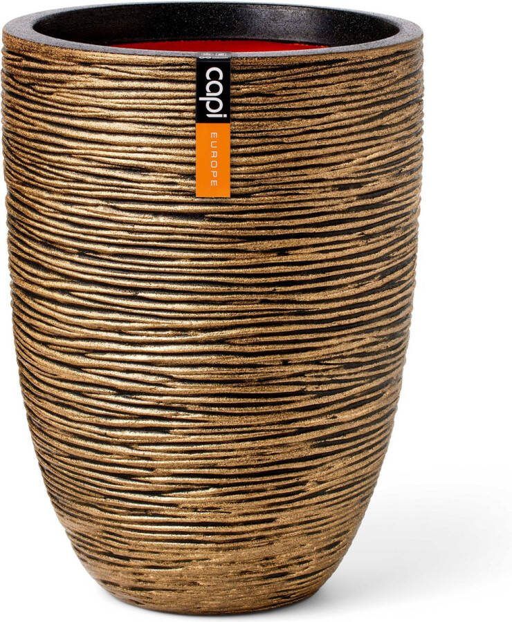 Capi Europe Vaas elegant laag Rib NL 34x46 Goud Opening Ø27 Bloempot voor binnen en buiten Levenslang garantie Breukbestendig 100% Recyclebaar CO2 Neutraal geproduceerd KBGR782