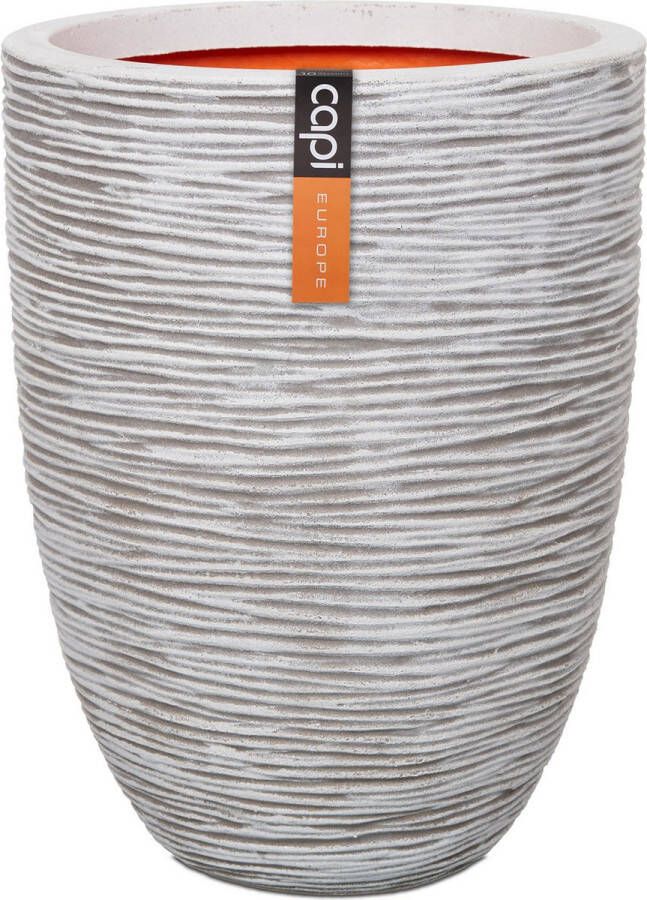 Capi Europe Vaas elegant laag Rib NL 34x46 Ivoor Opening Ø27 Bloempot voor binnen en buiten Levenslang garantie Breukbestendig 100% Recyclebaar CO2 Neutraal geproduceerd KOFI782