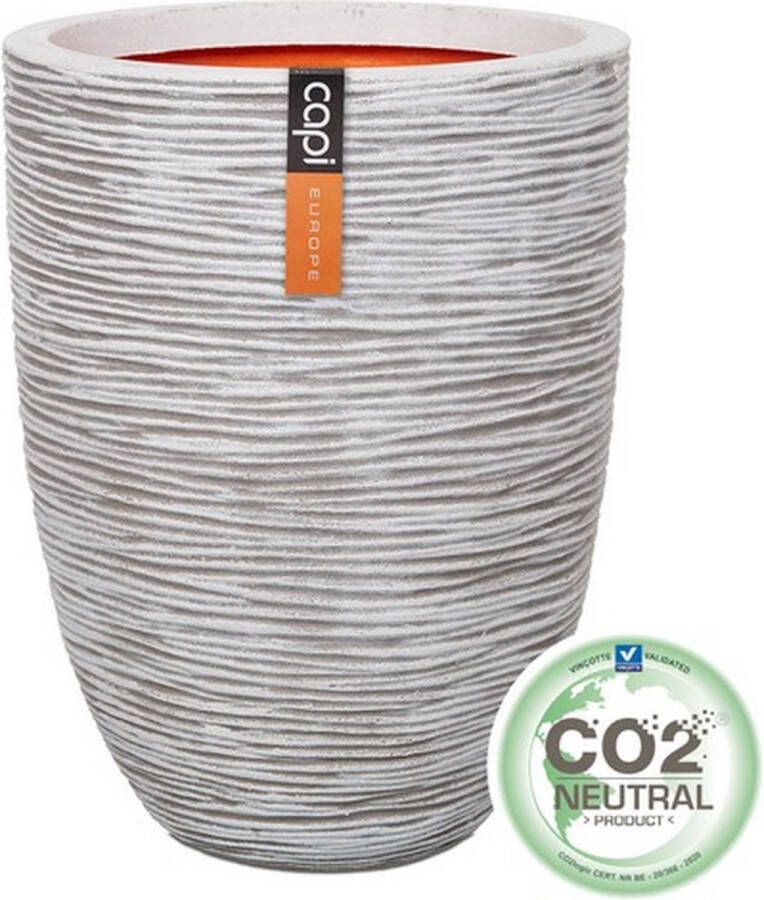 Capi Europe Vaas elegant laag Rib NL 36x47 Ivoor Opening Ø27 Voor binnen en buiten Levenslang garantie Breukbestendig 100% Recyclebaar KOFI782 Opening Ø27 Bloempot voor binnen 5 jaar garantie KOFI782