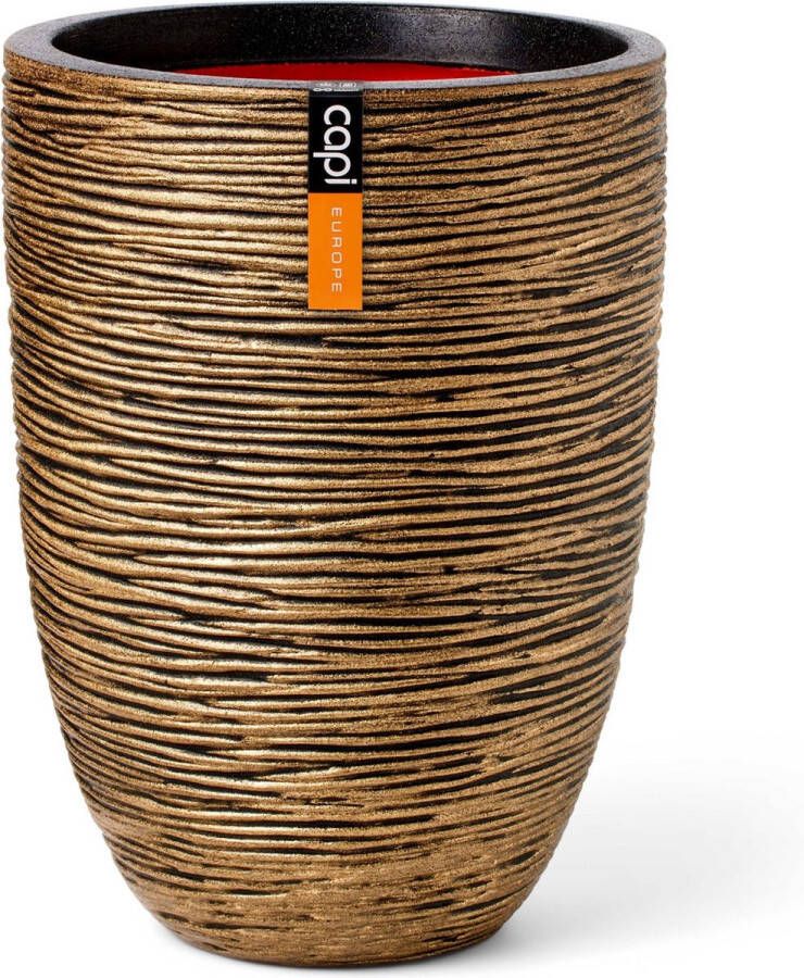 Capi Europe Vaas elegant laag Rib NL 46x58 Goud Opening Ø Voor binnen en buiten Levenslang garantie Breukbestendig 100% Recyclebaar KBGR783 Opening Ø Bloempot voor binnen 5 jaar garantie KBGR783