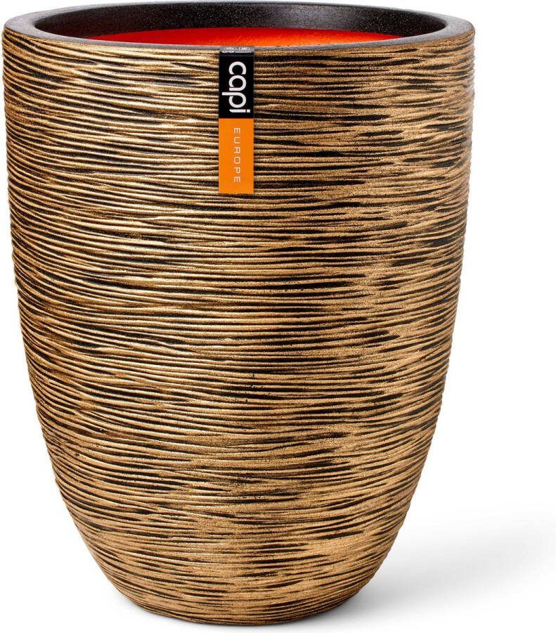 Capi Europe Vaas elegant laag Rib NL 46x58 Goud Opening Ø38 Bloempot voor binnen en buiten Levenslang garantie Breukbestendig 100% Recyclebaar CO2 Neutraal geproduceerd KBGR783