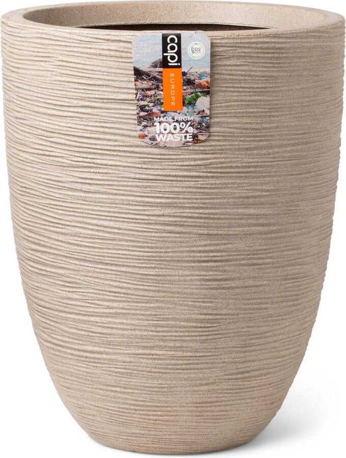 Capi Europe Vaas elegant laag Waste Rib NL 46x58 Terrazzo beige Opening Ø38 Bloempot voor binnen en buiten Levenslang garantie Breukbestendig 100% Recyclebaar CO2 Neutraal geproduceerd KTBR783