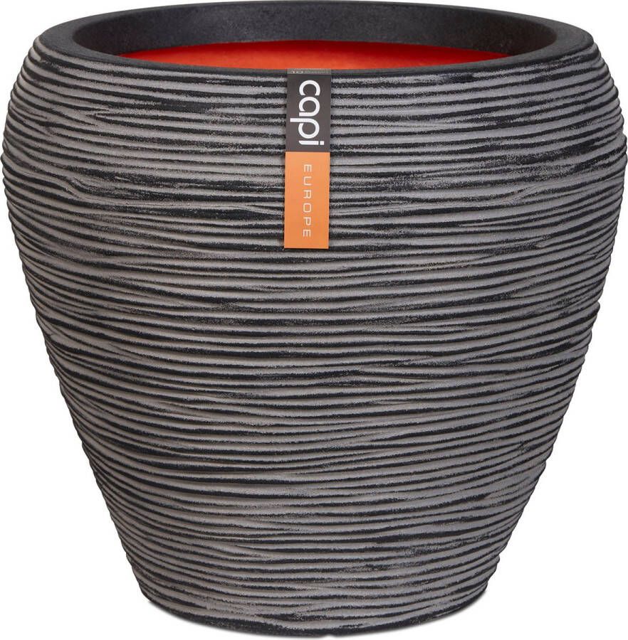 Capi Europe Vaas taps rond Rib NL 42x38 Antraciet Opening Ø31 Bloempot voor binnen en buiten Levenslang garantie Breukbestendig 100% Recyclebaar CO2 Neutraal geproduceerd KOFZ362