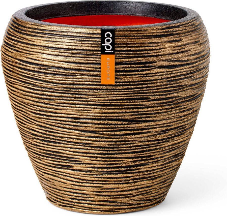 Capi Europe Vaas taps rond Rib NL 42x38 Goud Opening Ø31 Bloempot voor binnen en buiten Levenslang garantie Breukbestendig 100% Recyclebaar CO2 Neutraal geproduceerd KBGR362