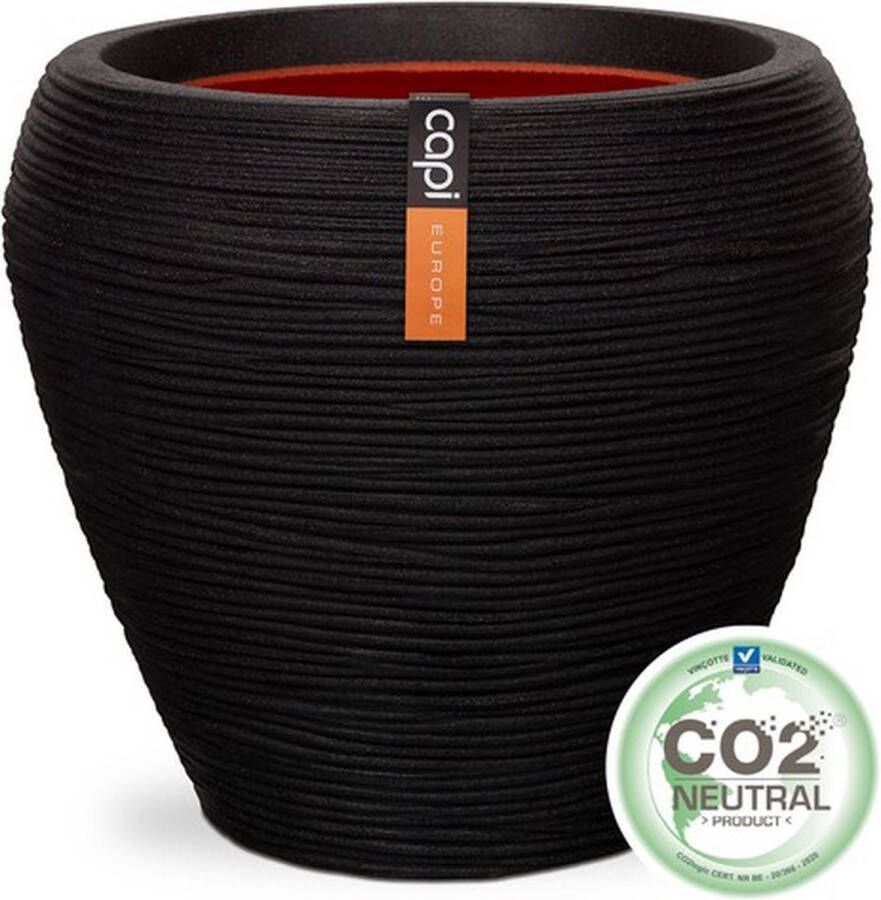 Capi Europe Vaas taps rond Rib NL 42x38 Zwart Opening Ø31 Bloempot voor binnen en buiten Levenslang garantie Breukbestendig 100% Recyclebaar CO2 Neutraal geproduceerd KBLR362