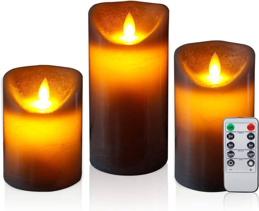 Capital Shopping 3 Delige LED Kaarsen Set ECHTE WAX Met Afstandsbediening Bewegende Vlam Duurzaam