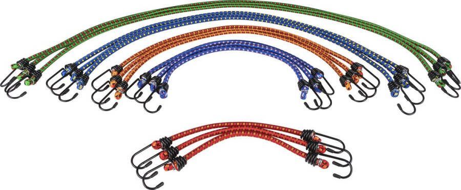 Car Comfort CarComfort Spangordelset elastische bagagespanners 15 stuks spanrubber voor transport spanbanden met stalen haken duurzame spangordelset