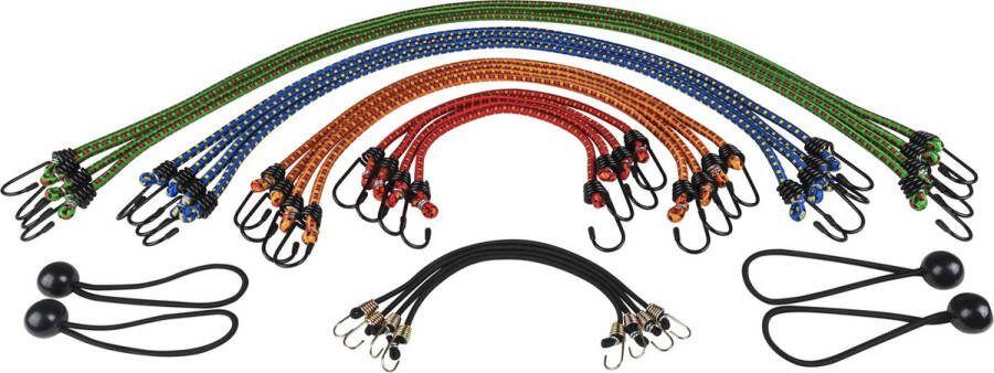 Car Comfort CarComfort Spangordelset elastische bagagespanners 24 stuks spanrubber voor transport spanbanden met stalen haken duurzame spangordelset