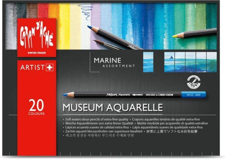 Caran D'ache Museum aquarel – 20 kleuren assortiment Marine