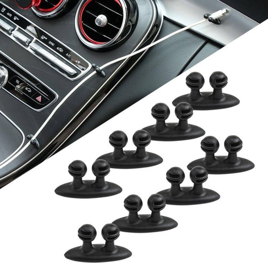 CarClips 8 x Kabelklem Kabelklemmen Voor Draden In Uw Auto Draad Clip Zelfklevende Kabelhouder- Kabelbinder Kabel organizer Kabelclip Kabelklem Zwart