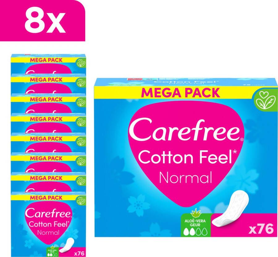 Carefree Cotton Feel Normaal luchtdoorlatende inlegkruisjes aloë vera geur absorptiegraad twee maat normaal verpakking van 8 x 76 stuks