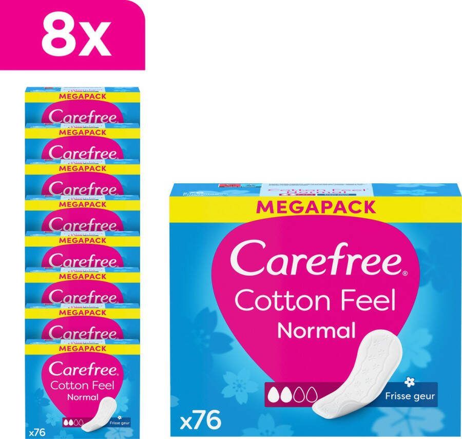 Carefree Cotton Feel Normaal luchtdoorlatende inlegkruisjes frisse geur absorptiegraad twee maat normaal verpakking van 8 x 76 stuks
