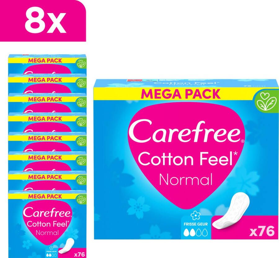 Carefree Cotton Feel Normaal luchtdoorlatende inlegkruisjes frisse geur absorptiegraad twee maat normaal verpakking van 8 x 76 stuks