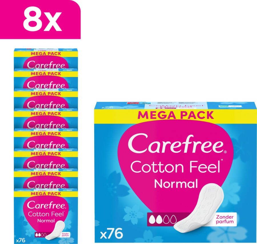 Carefree Cotton Feel Normaal luchtdoorlatende inlegkruisjes parfumvrij absorptiegraad twee maat normaal verpakking van 8 x 76 stuks