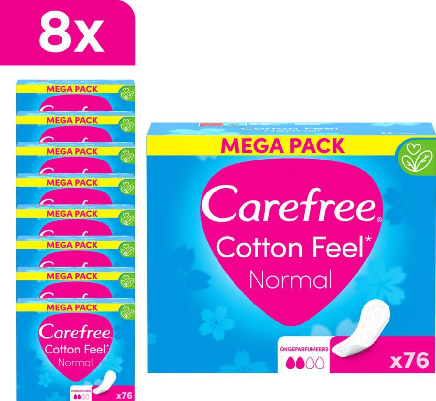 Carefree Cotton Feel Normaal luchtdoorlatende inlegkruisjes parfumvrij absorptiegraad twee maat normaal verpakking van 8 x 76 stuks