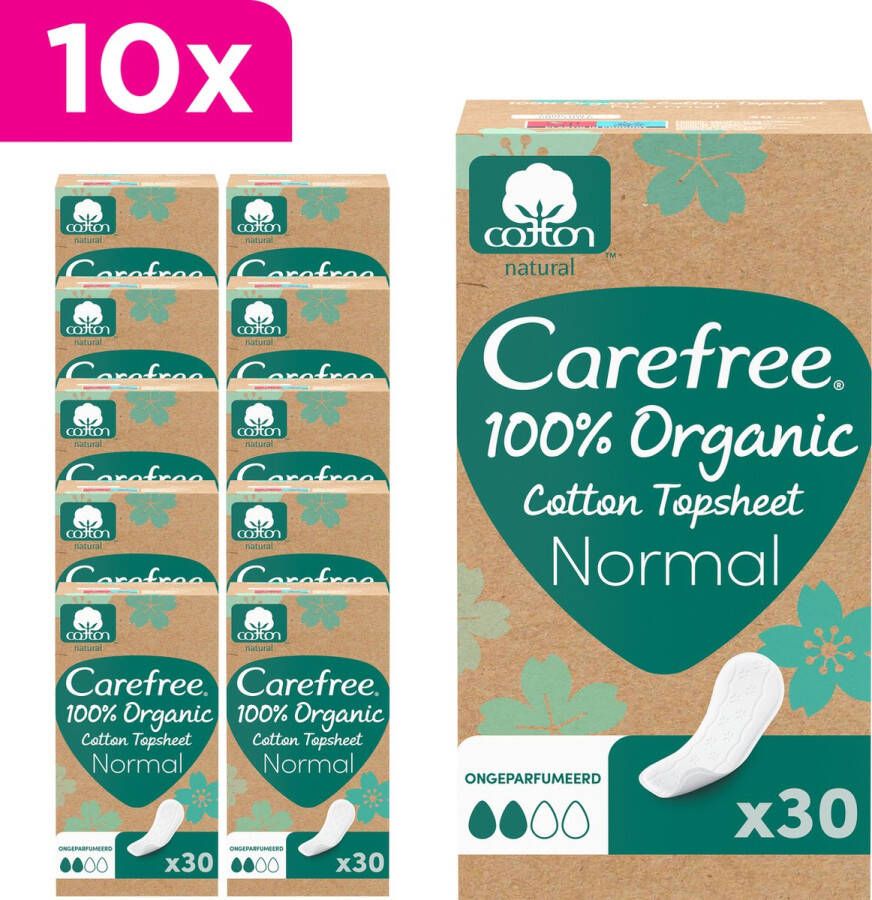 Carefree Organic Normal inlegkruisjes van 100% biologisch katoen hypoallergeen en dermatologisch getest natuurlijk droog gevoel en zacht voor de huid 10 x 30 stuks