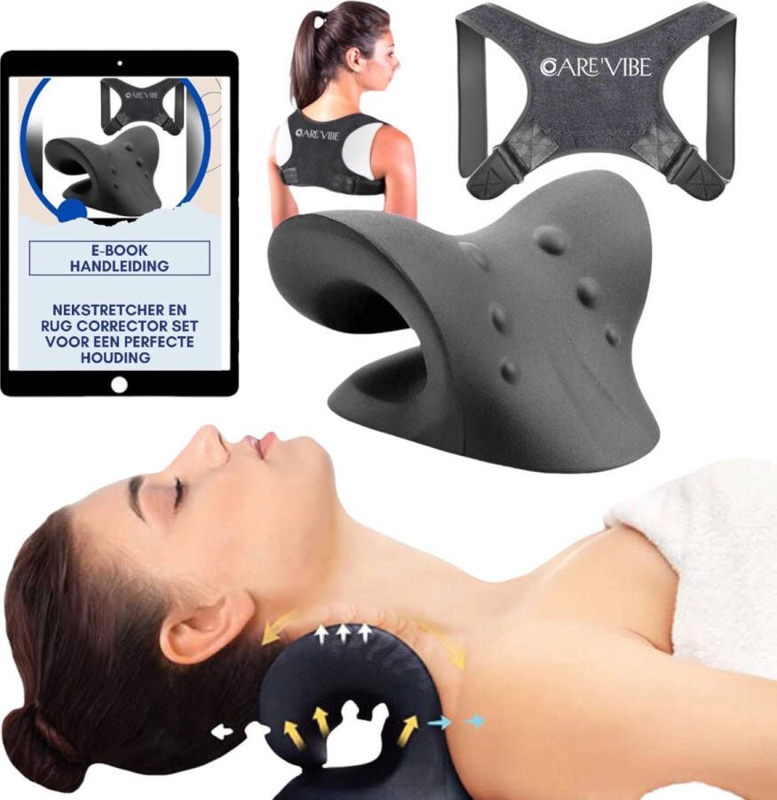 Care'Vibe Care Vibe Nekstretcher en Postuur Corrector – Nekmassage Apparaat – Nek Tractie Apparaat – Neck Releaser Houding Correctie Tegen Rug Schouder- en Nekklachten Gratis Ebook