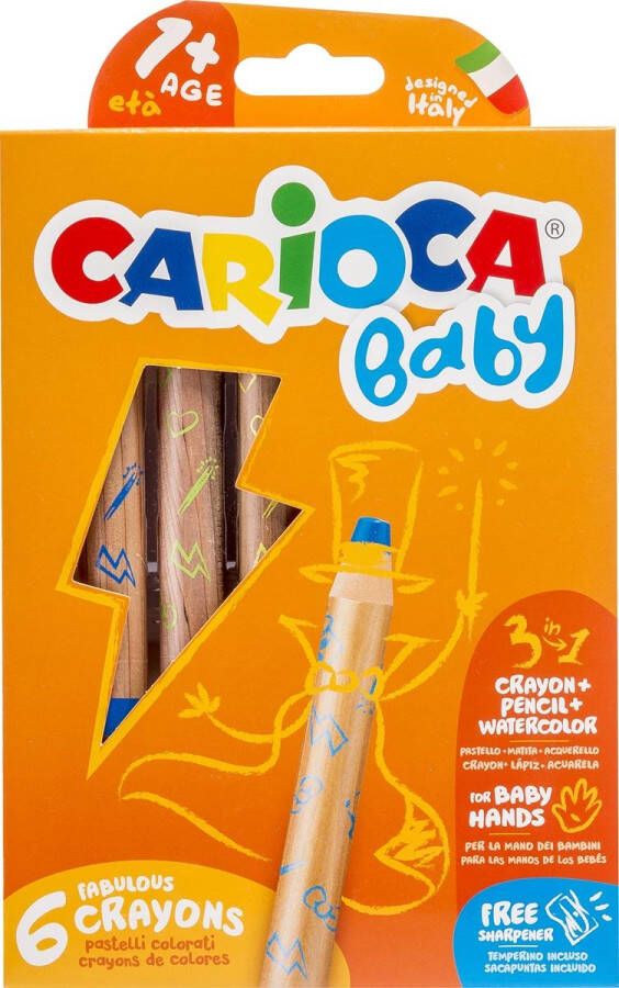 Carioca kleurpotlood Baby 3-in-1 geassorteerde kleuren 6 stuks in een kartonnen etui 24 stuks