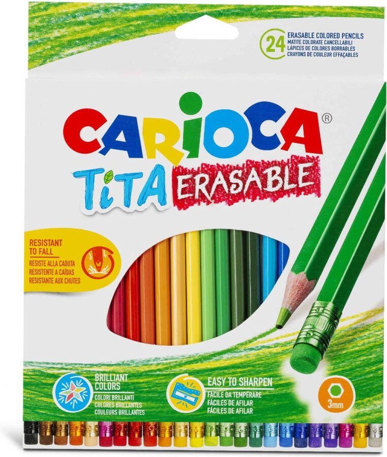 Carioca kleurpotlood met gum Tita 24 stuks in een kartonnen etui